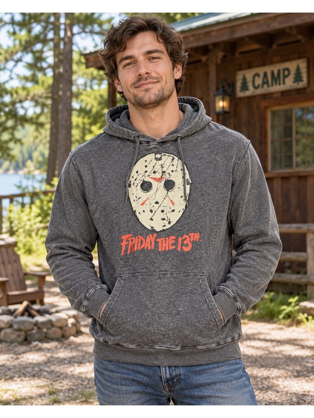Friday the 13th Jason Mask Hoodie Men M Horror Graphic